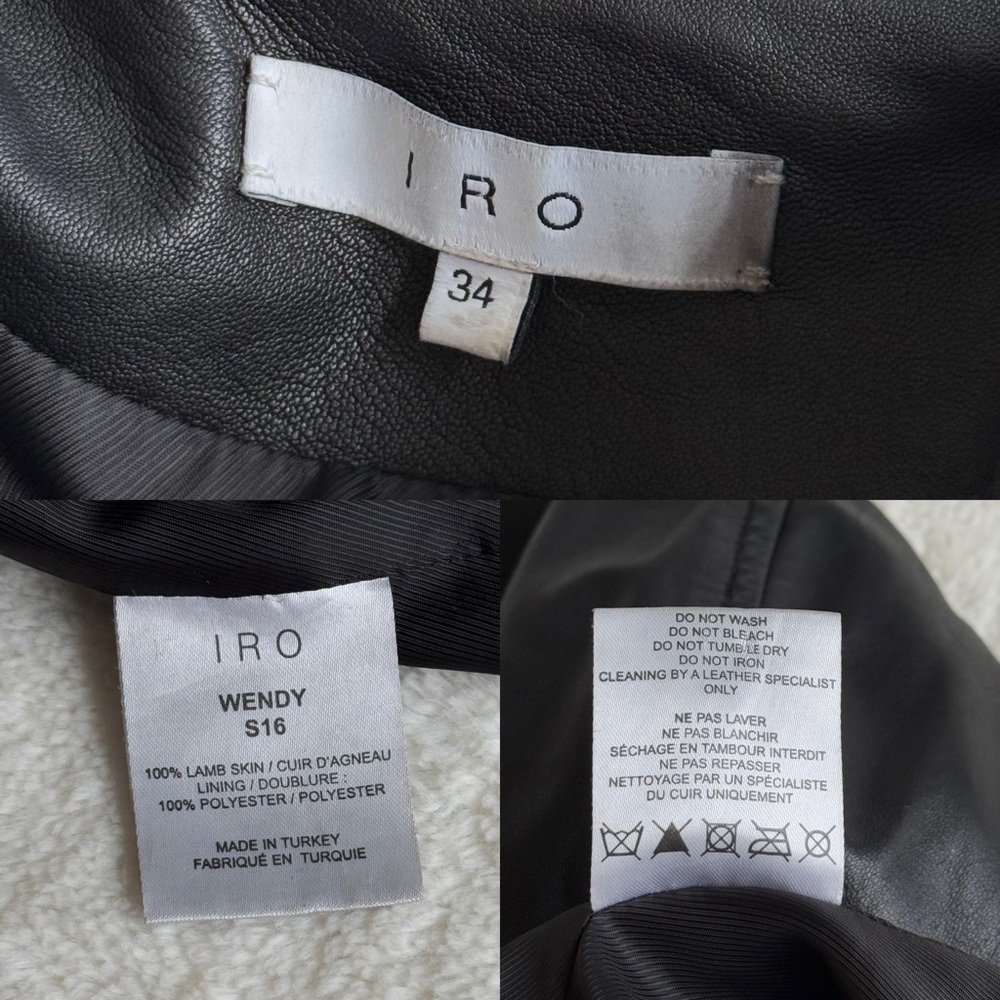 IRO Leather Black Moto Long Sleeve Jacket IT34 US XS (0-2) - Picture 12 of 13